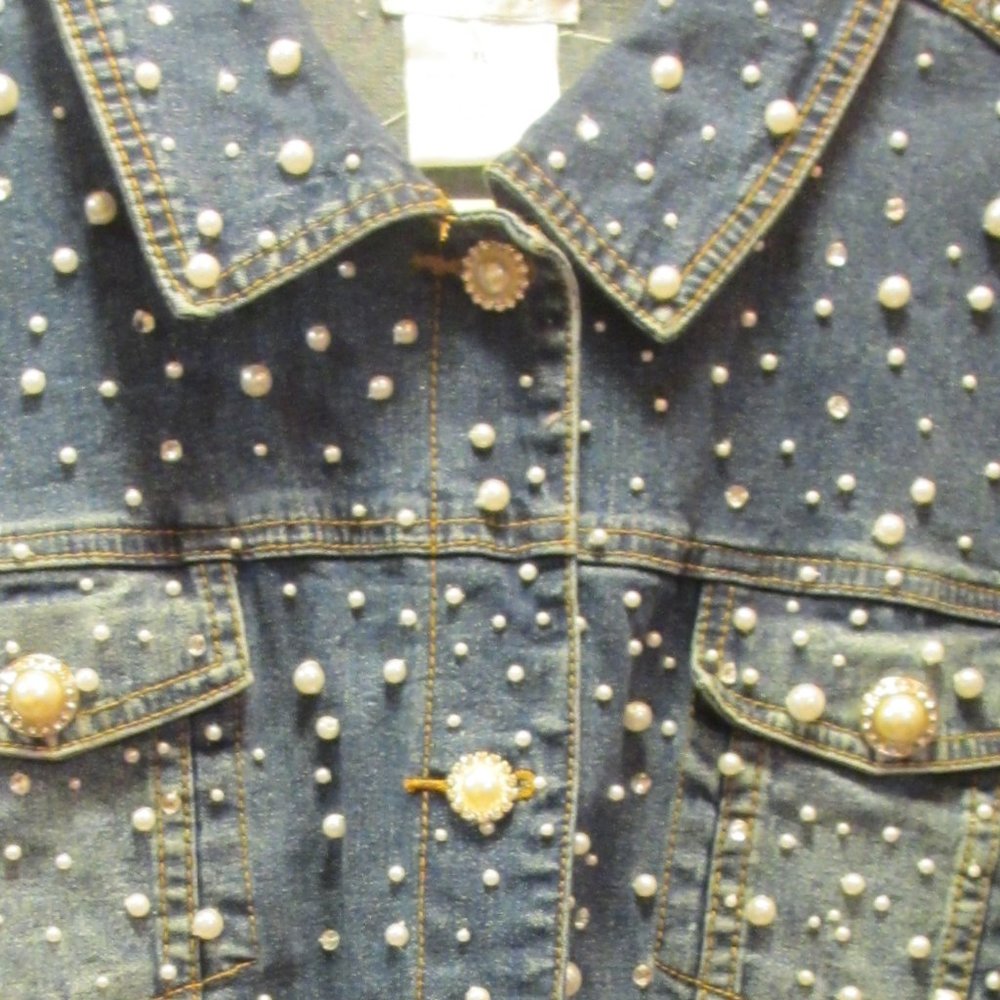 Quacker Factory Pearl/Rhinstone Bling Jean Jacket XL